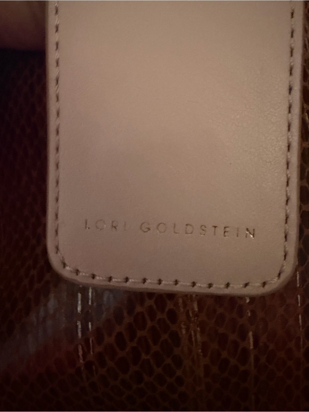 LOGO by Lori Goldstein Light Pink Leather Bag Tag with Gold Foil Logo